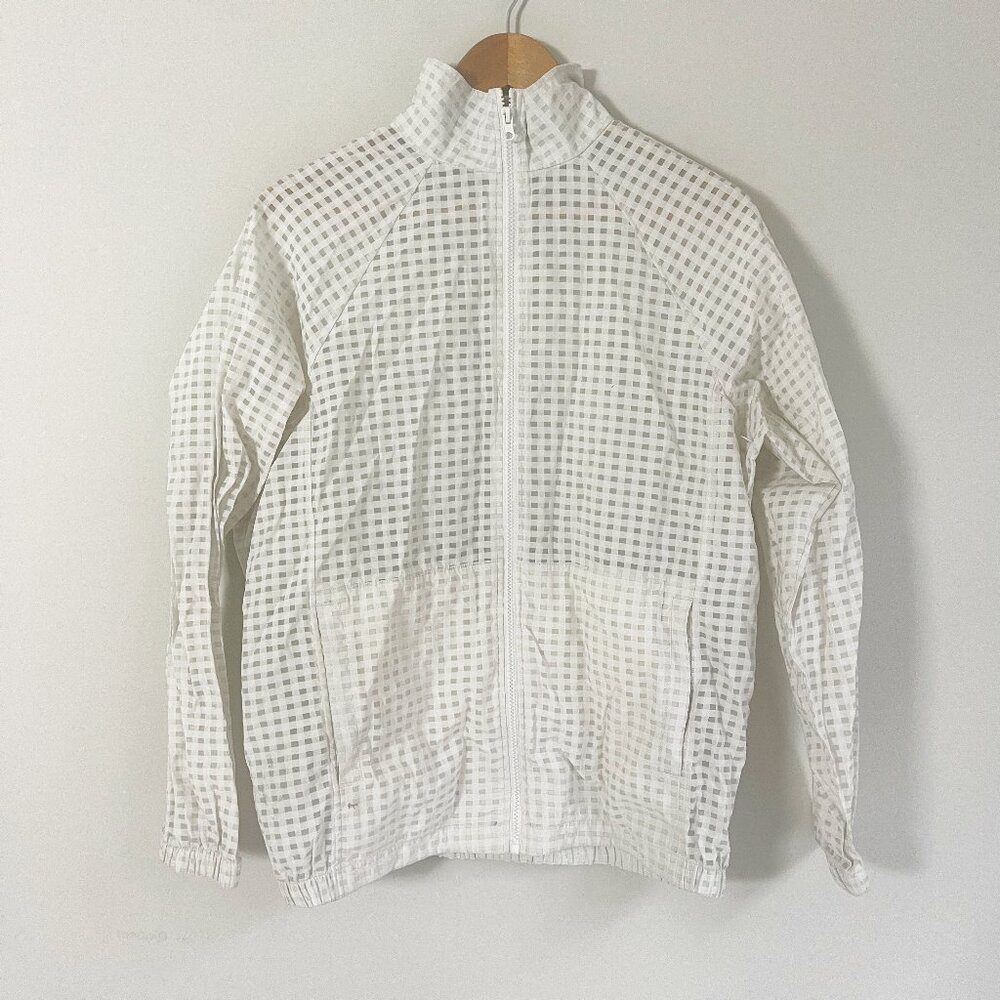 Fabletics White Checkered Windbreaker Jacket S - image 1